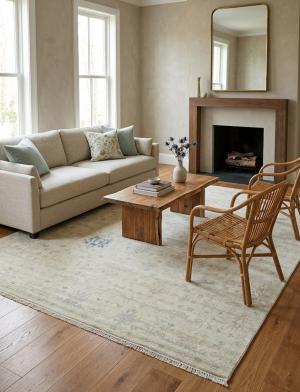 Muted Beige Floral Transitional 9'2X11'7 Oushak Oriental Rug
