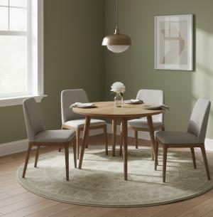 Muted Beige Floral Transitional 5x5 Oushak Oriental Round Rug