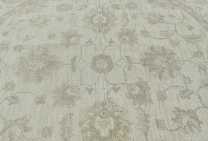 Muted Beige Floral Transitional 5x5 Oushak Oriental Round Rug