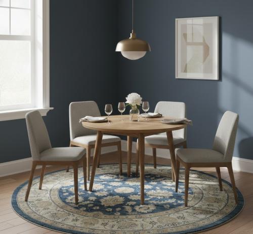 Muted Royal Blue Floral Transitional 7x7 Oushak Oriental Round Rug