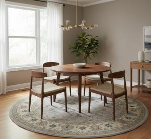 Gray Floral Transitional 6'4X6'6 Oushak Oriental Round Rug