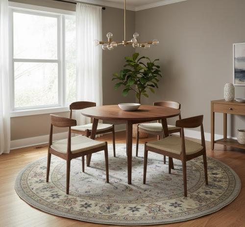 Gray Floral Transitional 6'4X6'6 Oushak Oriental Round Rug