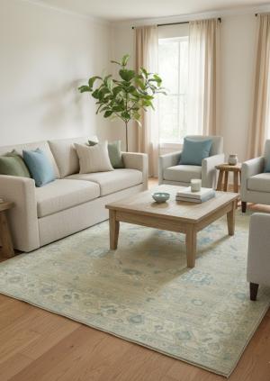 8'3 x 10'0 Hand Knotted Oushak Beige Transitional Wool Rug