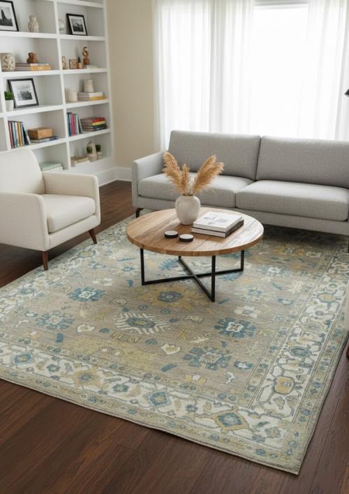 Muted Brown Floral Transitional 8X10 Oushak Oriental Rug