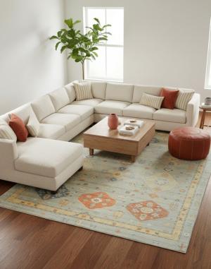 Muted Colors Floral Transitional 10X14 Oushak Oriental Rug