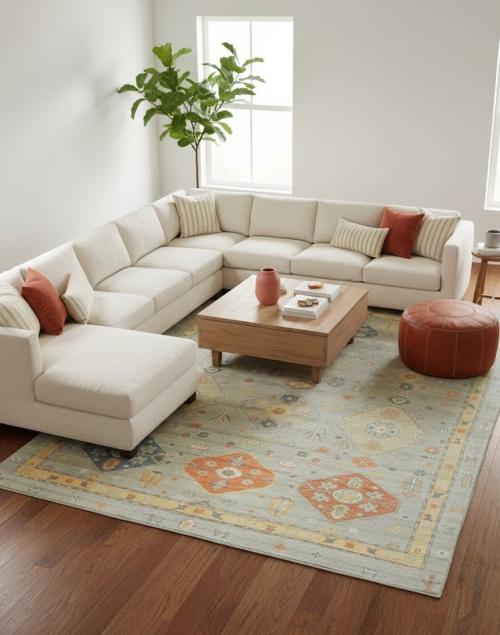 Muted Colors Floral Transitional 10X14 Oushak Oriental Rug