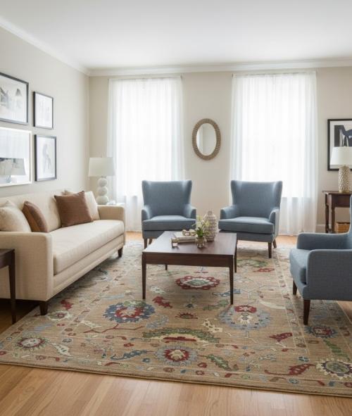 Brown Floral Transitional  10'7X13'5 Oushak Pakistan Rug