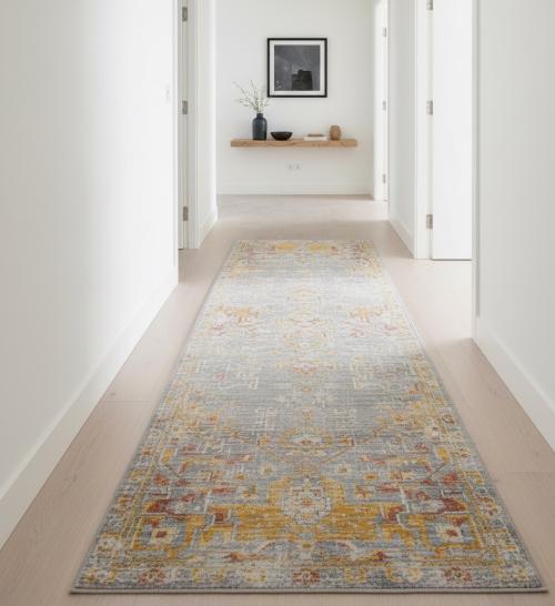 Muted Gray Floral Transitional 3X12 Oushak Oriental Runner Rug