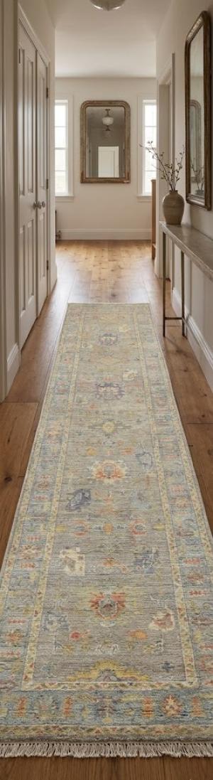 2'9 x 10'1 Hand Knotted Muted Tan Oushak Wool Runner Rug