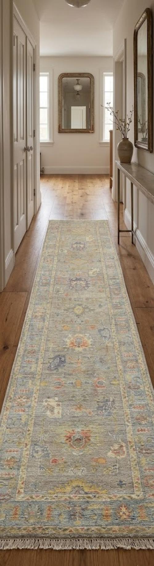2'9 x 10'1 Hand Knotted Muted Tan Oushak Wool Runner Rug