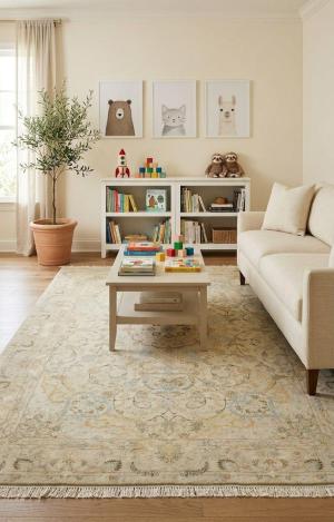 Beige Floral Oushak 6'5x10'1 Pakistan Oriental Rug
