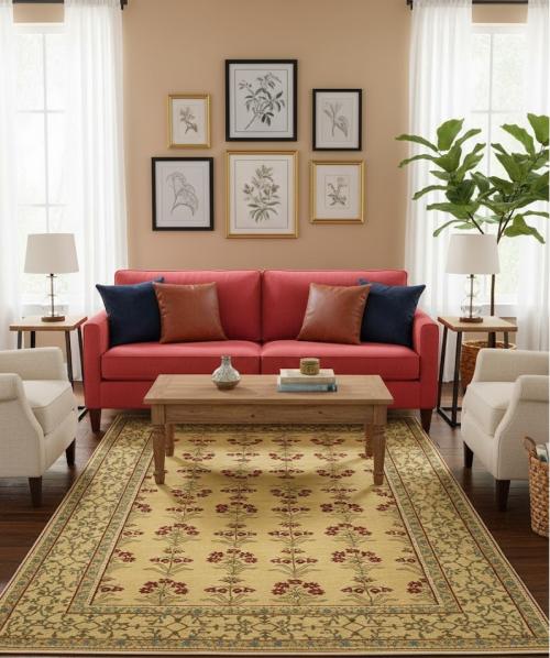 Beige Floral 6x9 Oriental Tibetan Area Rug