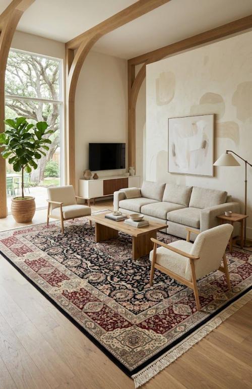 Black Floral 10x14 Indo-Tabriz Oriental Rug