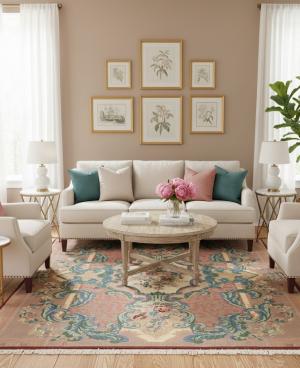 Pastel Brown Floral Aubusson Traditional 8x10 Oriental Area Rug