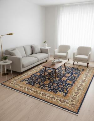 Floral Blue 8x10 Indo Heriz Oriental Area Rug