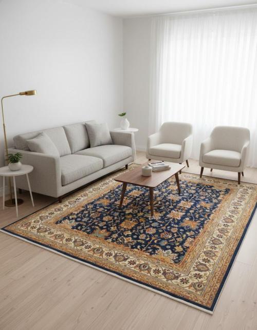 Floral Blue 8x10 Indo Heriz Oriental Area Rug