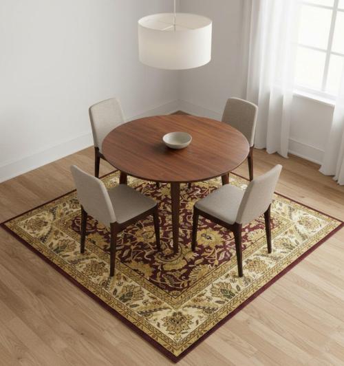 Maroon Red Floral Classic 8x8 Agra Jaipur Oriental Square Rug