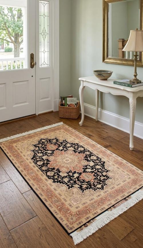 Black Traditional 3X6 Floral Tabriz Persian Oriental Rug