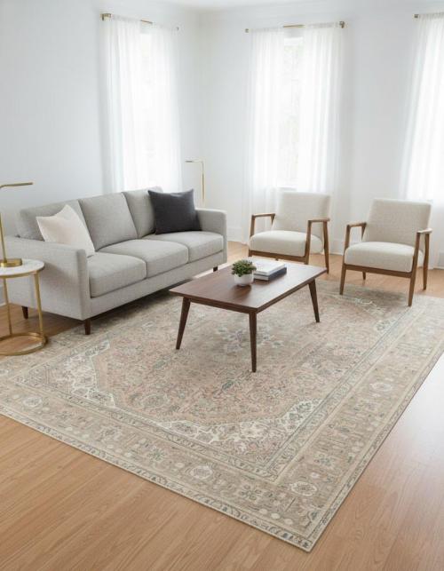 Semi Antique Muted Peach Floral 9x12 Distressed Vintage Oriental Rug