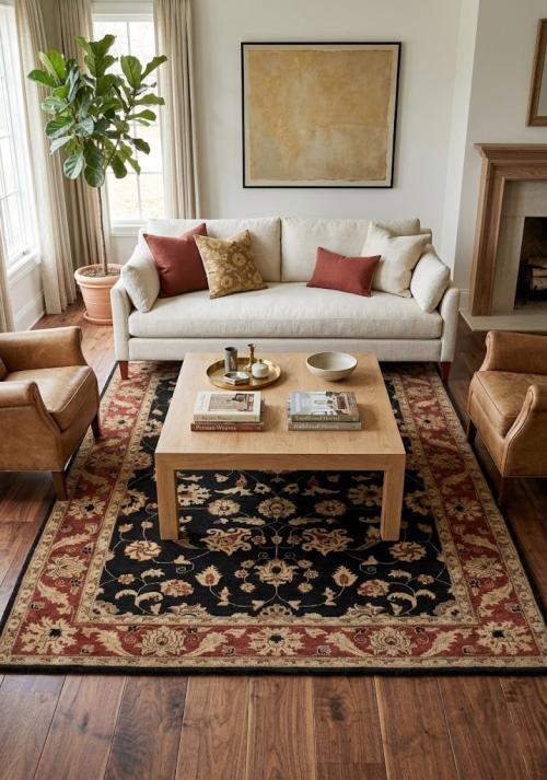 6'1 X 9'0 Black Vintage Floral Agra Jaipur Oriental Wool Rug