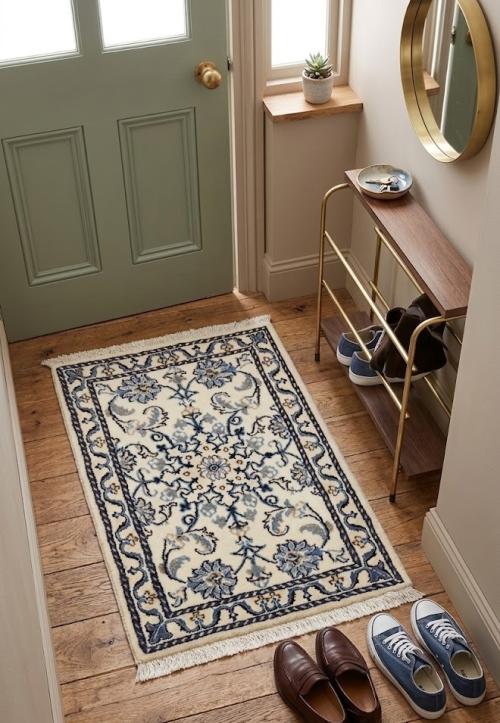 2'0 x 2'10 Hand Knotted Nain Tabas Floral Oriental Wool Rug