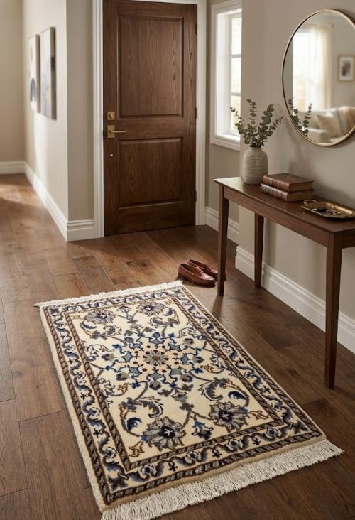 1'11 x 2'10 Hand Knotted Nain Tabas Floral Oriental Wool Rug