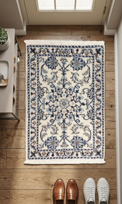 1'11 x 2'10 Hand Knotted Nain Tabas Floral Oriental Wool Rug