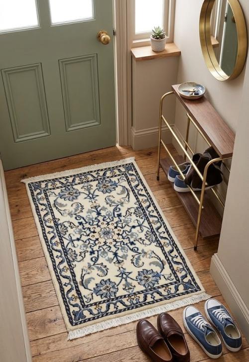 1'10 x 2'10 Hand Knotted Nain Tabas Floral Oriental Wool Rug