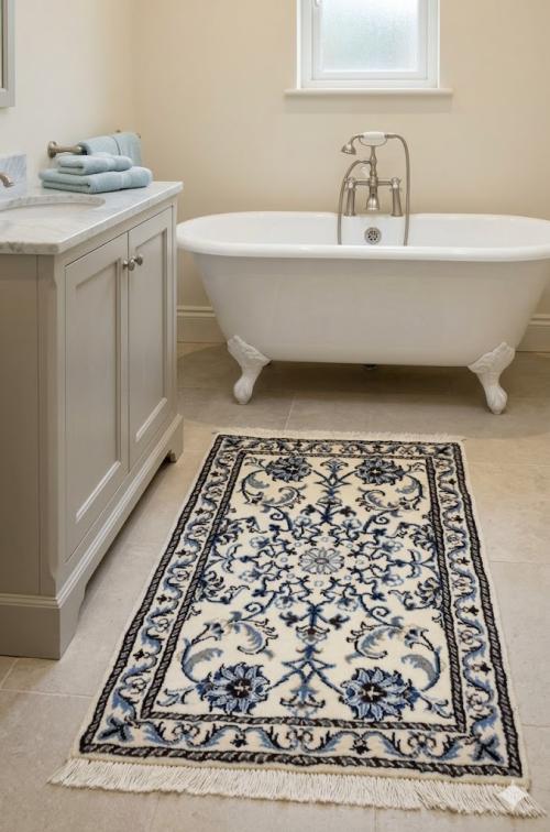 1'11 x 3'0 Hand Knotted Nain Tabas Floral Oriental Wool Rug