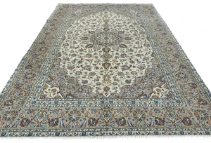Vintage Cream Floral Traditional 6'4 X 9'7 Kashan Persian Rug