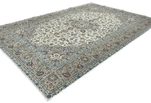 Vintage Cream Floral Traditional 6'4 X 9'7 Kashan Persian Rug