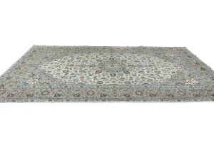 Vintage Cream Floral Traditional 6'4 X 9'7 Kashan Persian Rug