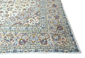 Vintage Cream Floral Traditional 6'4 X 9'7 Kashan Persian Rug
