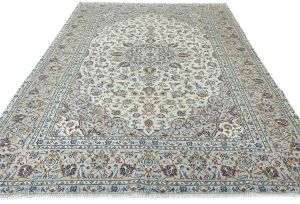 Vintage Cream Floral Traditional 6'4 X 9'7 Kashan Persian Rug