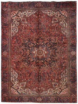 Semi Antique Red Traditional Floral 10X13 Heriz Persian Rug
