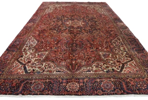 Semi Antique Red Traditional Floral 10X13 Heriz Persian Rug