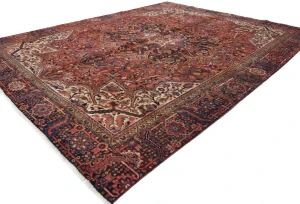 Semi Antique Red Traditional Floral 10X13 Heriz Persian Rug
