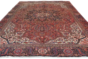 Semi Antique Red Traditional Floral 10X13 Heriz Persian Rug