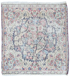 Semi Antique Muted Floral 1'7X1'8 Distressed Oriental Square Rug