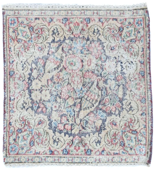 Semi Antique Muted Floral 1'7X1'8 Distressed Oriental Square Rug