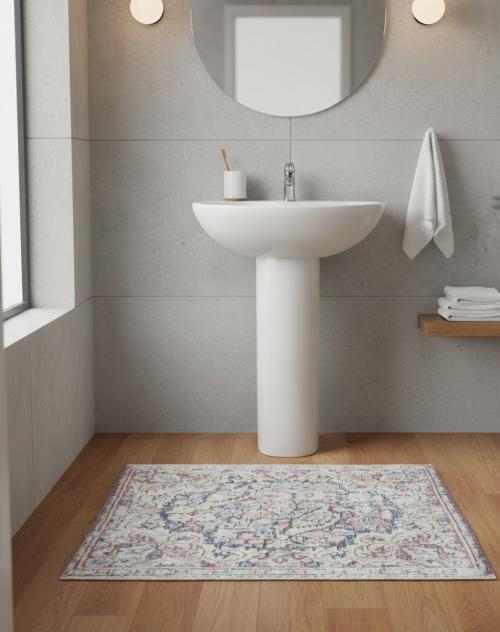 Semi Antique Muted Floral 1'7X1'8 Distressed Oriental Square Rug