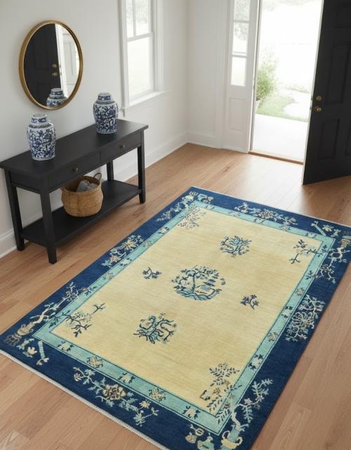 Cream Bordered Modern 5X6 Kazak Osuhak Pakistan Rug