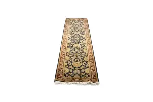 2'7 X 11'6 Agra Jaipur charcoal Hand Knotted Wool Runner Rug