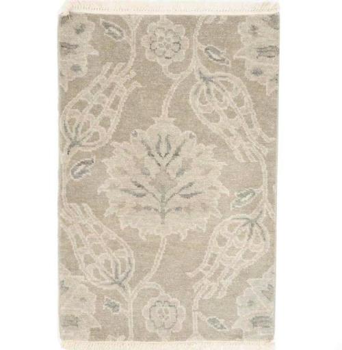2'0 x 3'0 Hand Knotted Tan Modern Floral Oriental Wool Rug