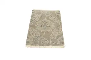 2'0 x 3'0 Hand Knotted Tan Modern Floral Oriental Wool Rug