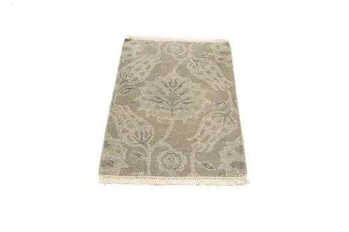 2'0 x 3'0 Hand Knotted Tan Modern Floral Oriental Wool Rug