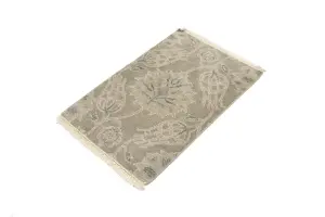 2'0 x 3'0 Hand Knotted Tan Modern Floral Oriental Wool Rug