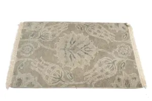 2'0 x 3'0 Hand Knotted Tan Modern Floral Oriental Wool Rug