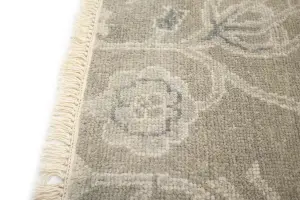 2'0 x 3'0 Hand Knotted Tan Modern Floral Oriental Wool Rug