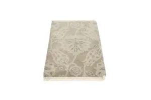 2'0 x 3'0 Hand Knotted Tan Modern Floral Oriental Wool Rug